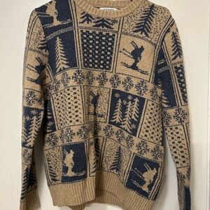 Old Navy Blue and Tan Graphic Crewneck Sweater